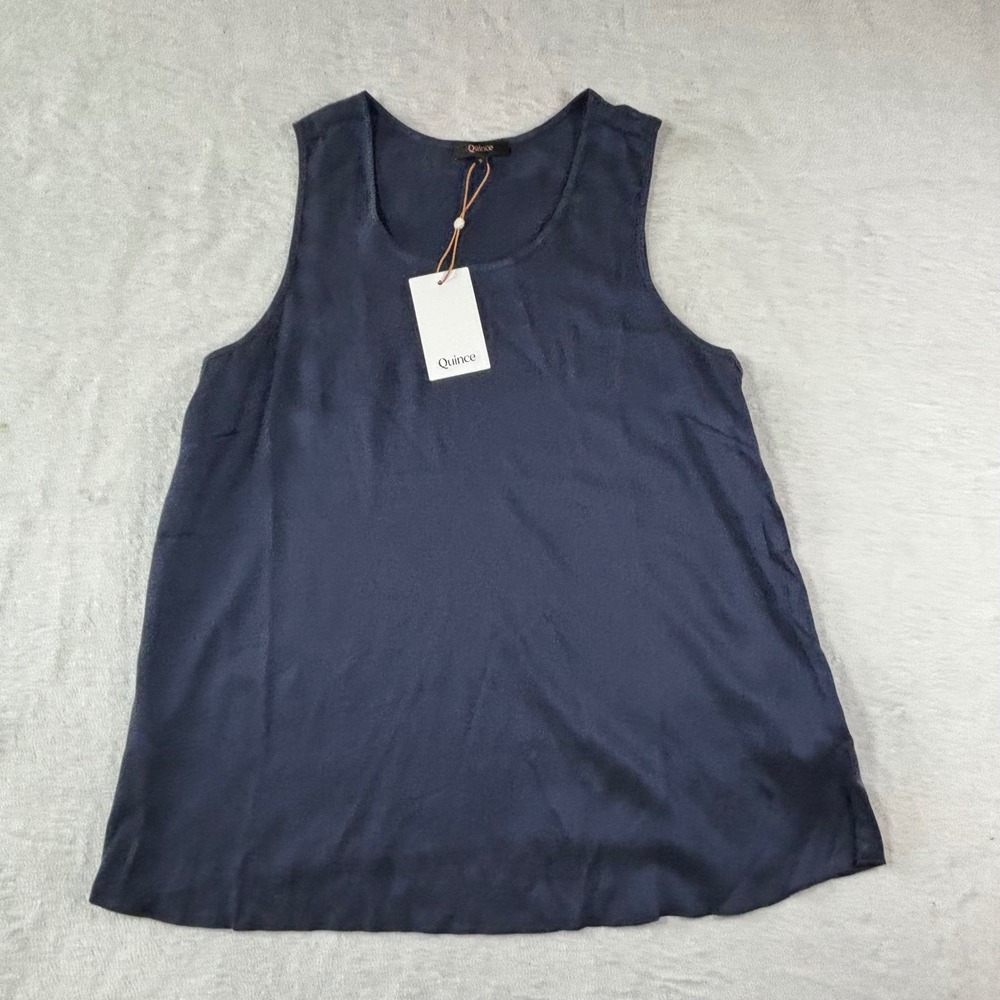 Quince Washable Silk Scoop Neck Tank Top Navy Blue Small NWT Sleeveless Blouse - Picture 2 of 10